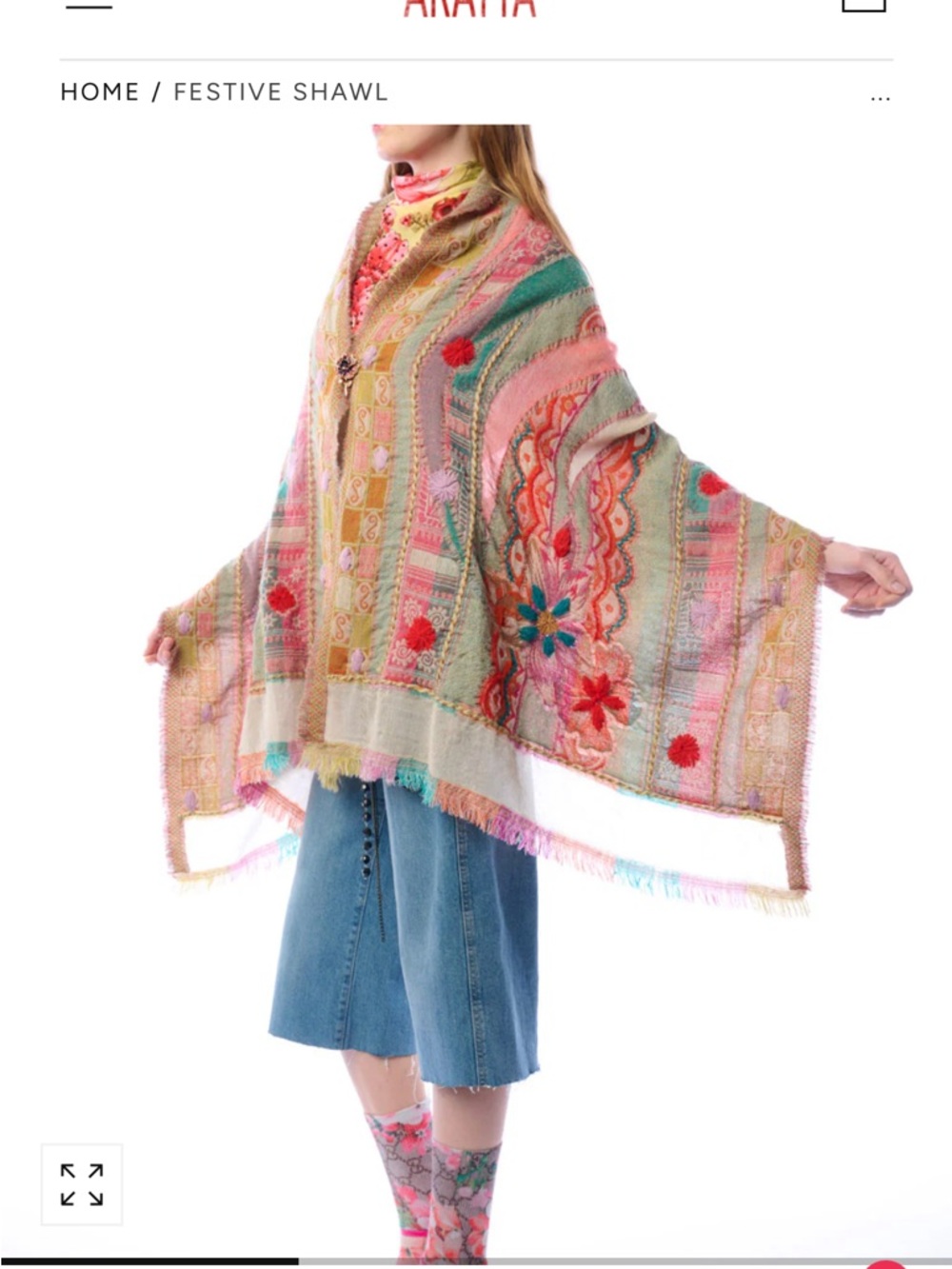 AKABA Multicolor Festive Shawl Wrap - Floral Pattern - Picture 6 of 7
